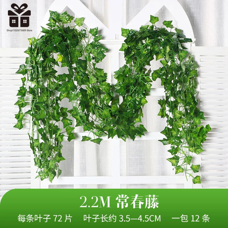 2.1M Artificial Plant Green Ivy Leaf Garland Silk Wall Hanging Vine Home Garden Decoration Wedding Party DIY Fake Wreath Leaves