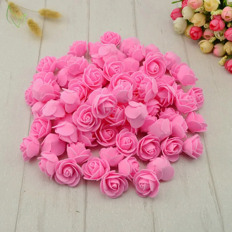 100pcs PE Foam Fake Teedy Bear Roee Head Artificial Flowers Cheap Wedding Home Decoration for Scrapbooking Gift Box Diy Wreath