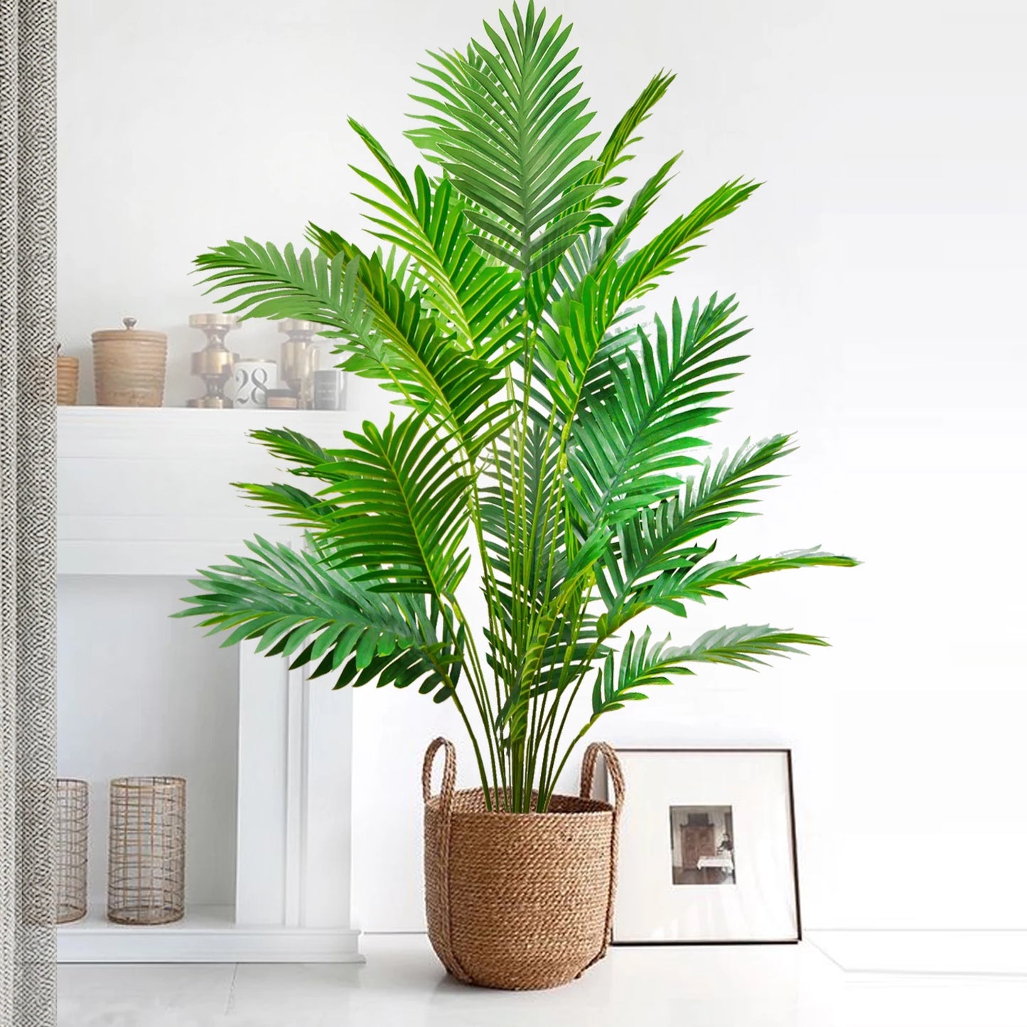 105cm/41.3in Artificial Areca Palm Plant Fake Tropical Leaves Fake Yellow Palm Indoor Home Office Decor