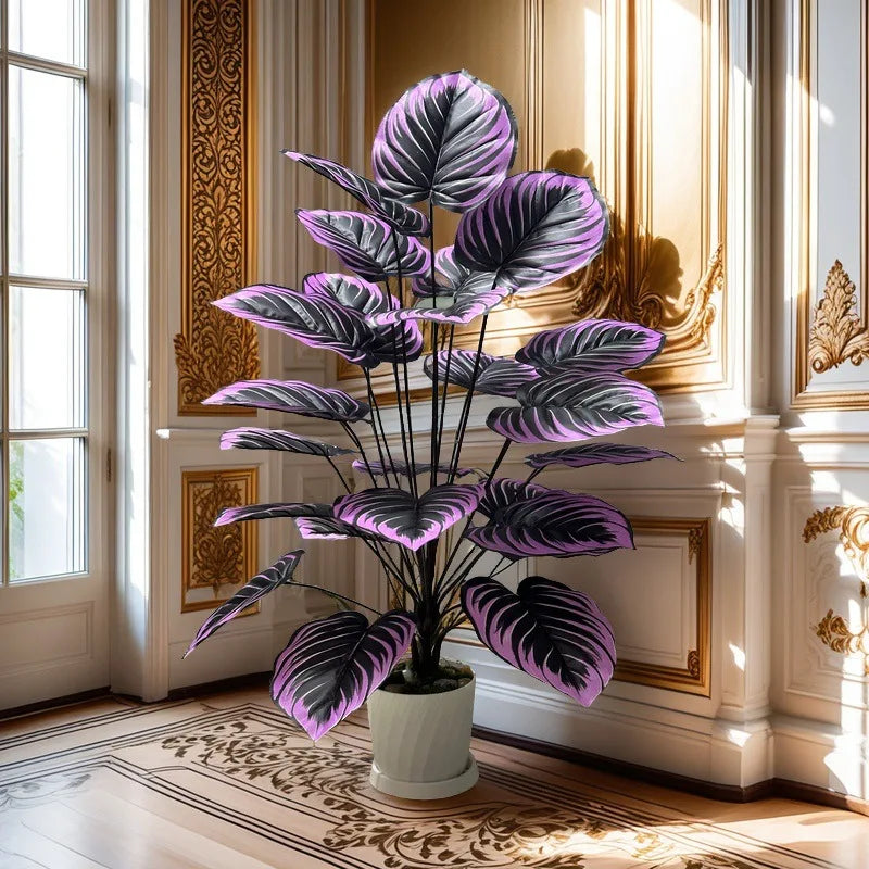 1PC Artificial Plant Violet Gradient Red Grain Leaves Simulation Dark Green Plant Bonsai Hotel Living Room Floor Decoration