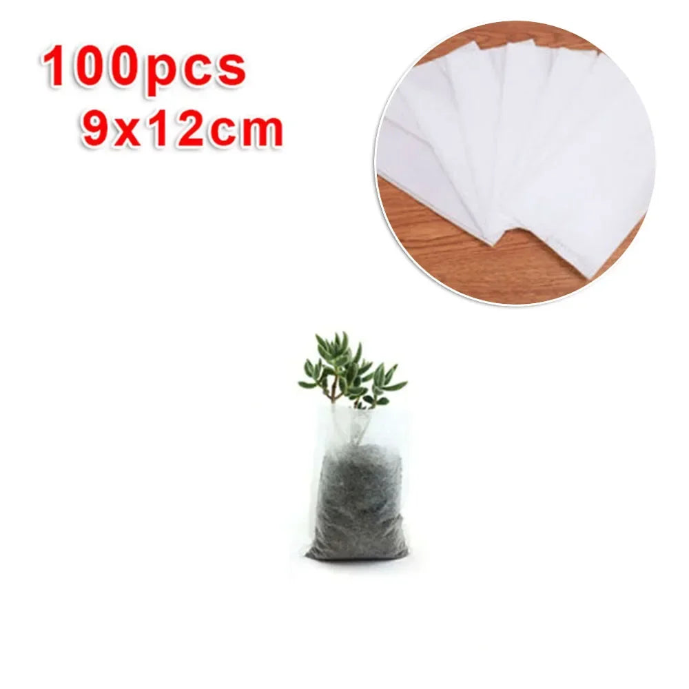 100pcs Biodegradable Nonwoven Nursery Plant Grow Bags Seedling Growing Planter Planting Pots Garden Eco-Friendly Ventilate Bag