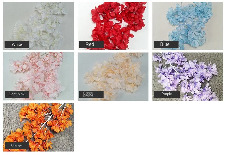 90CM Artificial 4-pronged Cherry Blossom White Stem Silk Flower Arch Suspended Ceiling Artificial Flower Home Wedding Decoration