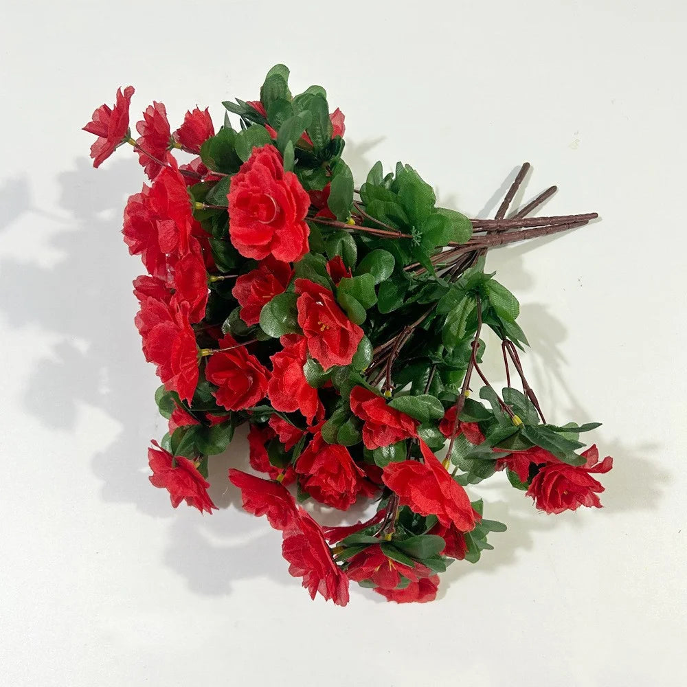 Outdoor Fall Artificial Red Azalea High Quality Flowers Bushes UV Resistant Decor Fake Flowers Home Decorations Small For Garden