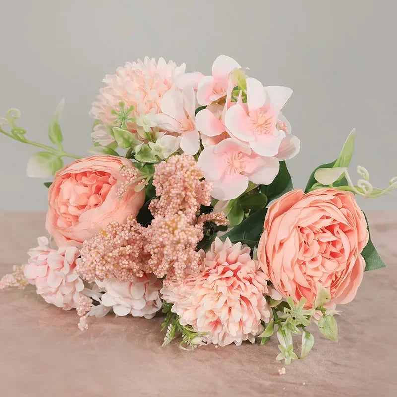 30cm Rose Pink Silk Peony Artificial Flowers Bouquet 5 Big Head an Bud Cheap Fake Flowers for Home Wedding Decoration indoo