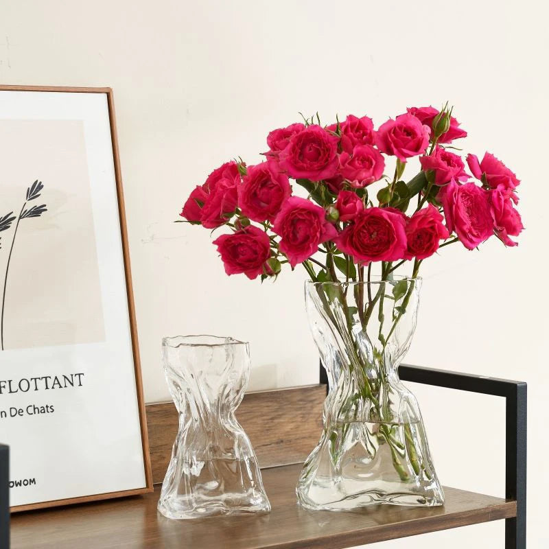 Irregular Glass Flower Vase Crystal Clear Vase Ins Style Decorative Vases for Home Office Wedding Dinner Table Party Decor