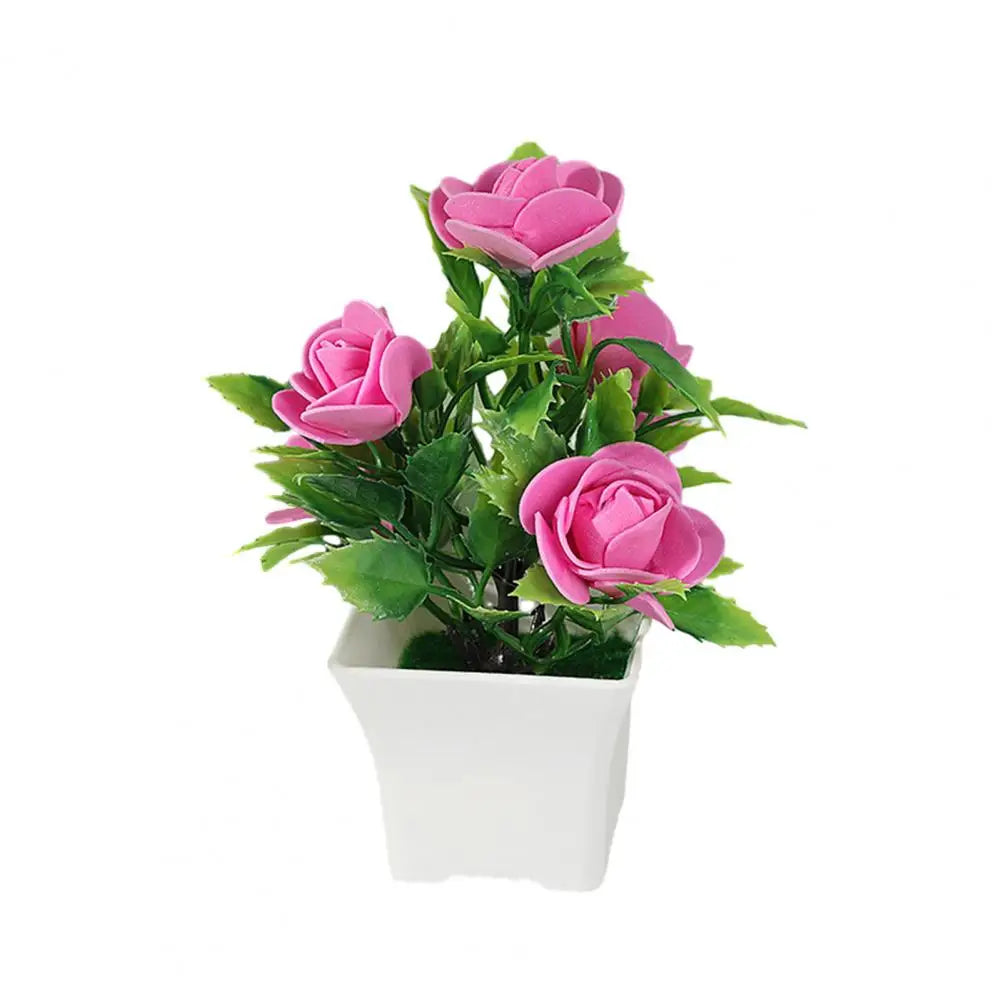 Simulated Potted Plant Vibrant Artificial Rose Bonsai Fake Plant Home Decor Realistic Simulated Flowers for Room Ornament