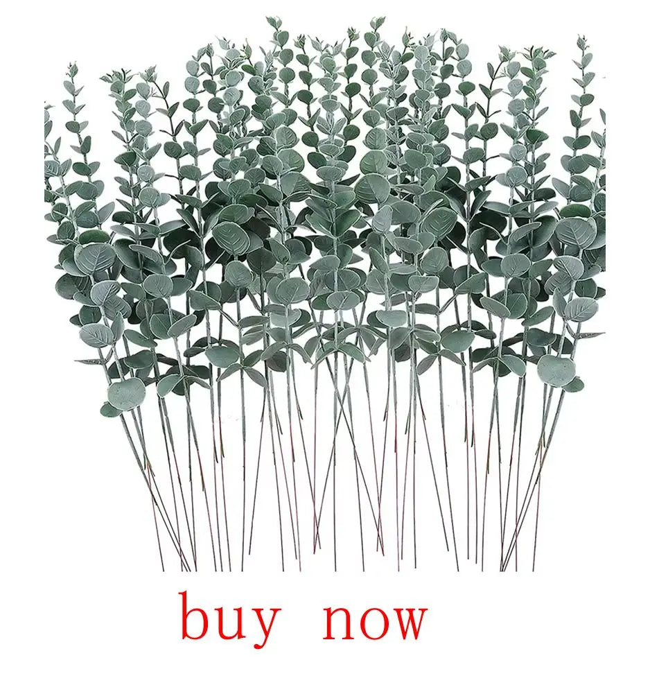 Artificial Plants Long Pole Eucalyptus Leaves Plants Money Leaf Wall Decor Wedding Shooting Prop Home Room Vases Table Diy Decor