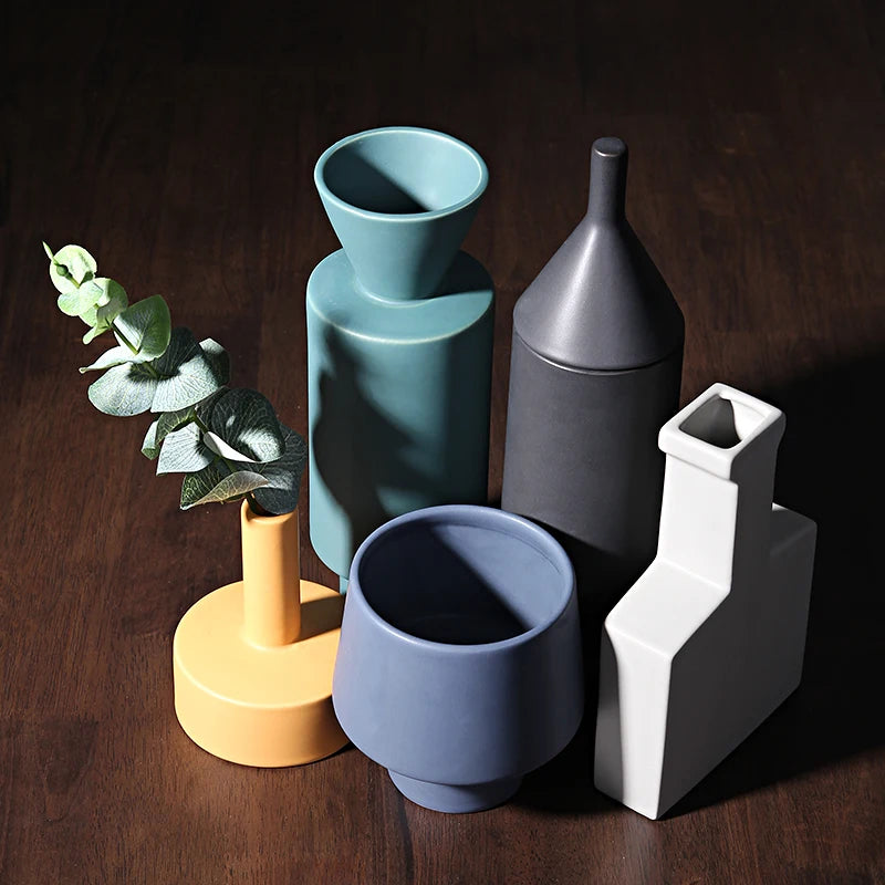 Nordic Morandi ceramic Vase geometric Ornaments  Room Decor modern decorative dried flower Vase home decoration Wedding Gifts