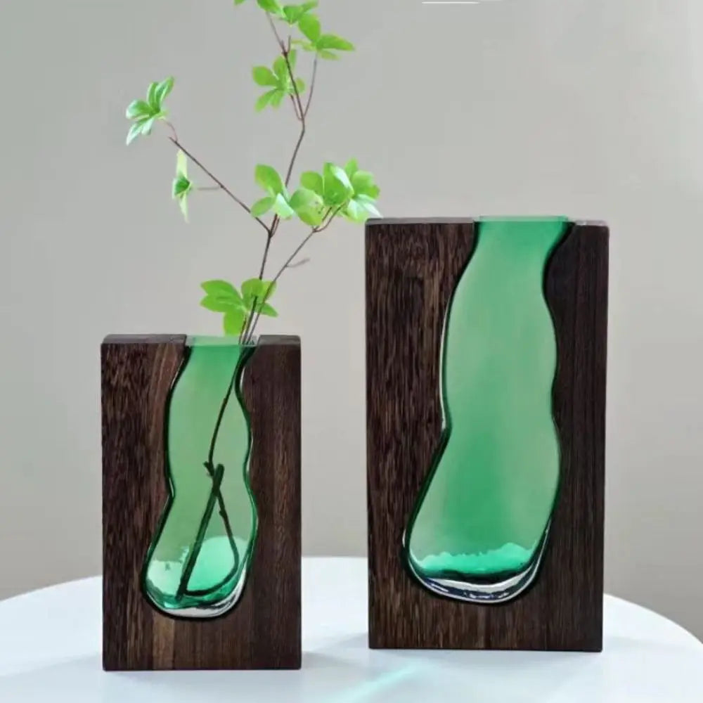 Home Decor Wooden Glass Vase Creative Transparent Hydroponic Flower Holder Exquisite Removable Flower Pot Gift