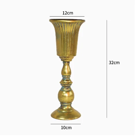 European Golden Retro Iron Vase Flower Arrangement Vessel Decoration Home Room Ornaments Wedding Banquet Table Accessories Items