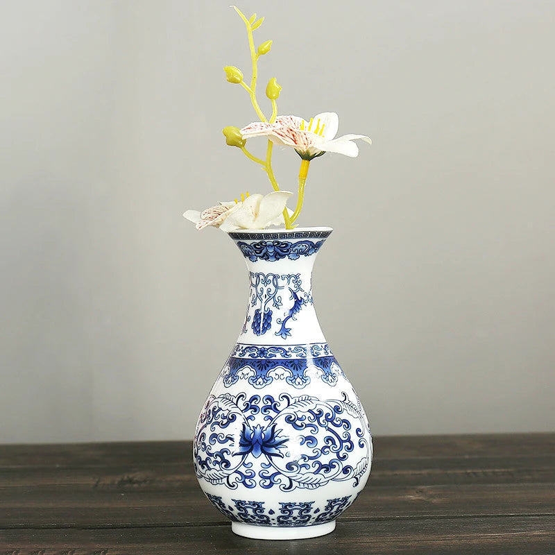 Mini Ceramic Vase Antique Blue And White Porcelain Flower Arrangement Home Living Room Classical Art Decoration Wall Hanging