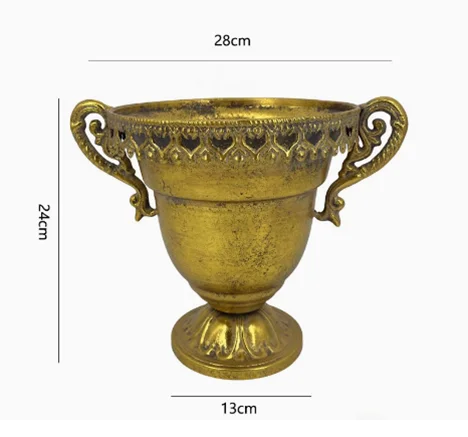European Golden Retro Iron Vase Flower Arrangement Vessel Decoration Home Room Ornaments Wedding Banquet Table Accessories Items