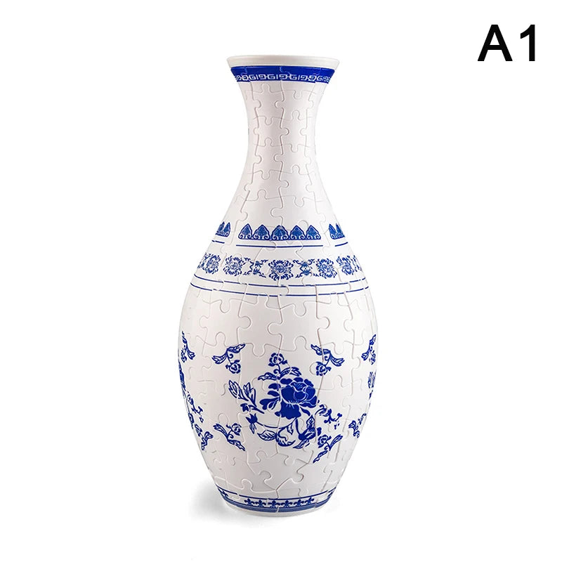 3D Puzzle Vase DIY Assembly Creative Blue And White Porcelain Design Plastic Home Decoration Flower Arrangement Kids Toys Gifts