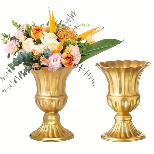 2pcs Gold Iron Flower Vase,wedding Desktop Centerpiece,metal Planter Artificial Real Flower Vase,small Horn Planter Christmas Halloween Decor