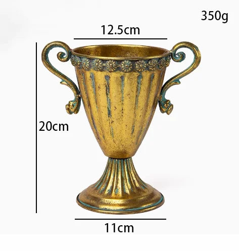 European Golden Retro Iron Vase Flower Arrangement Vessel Decoration Home Room Ornaments Wedding Banquet Table Accessories Items