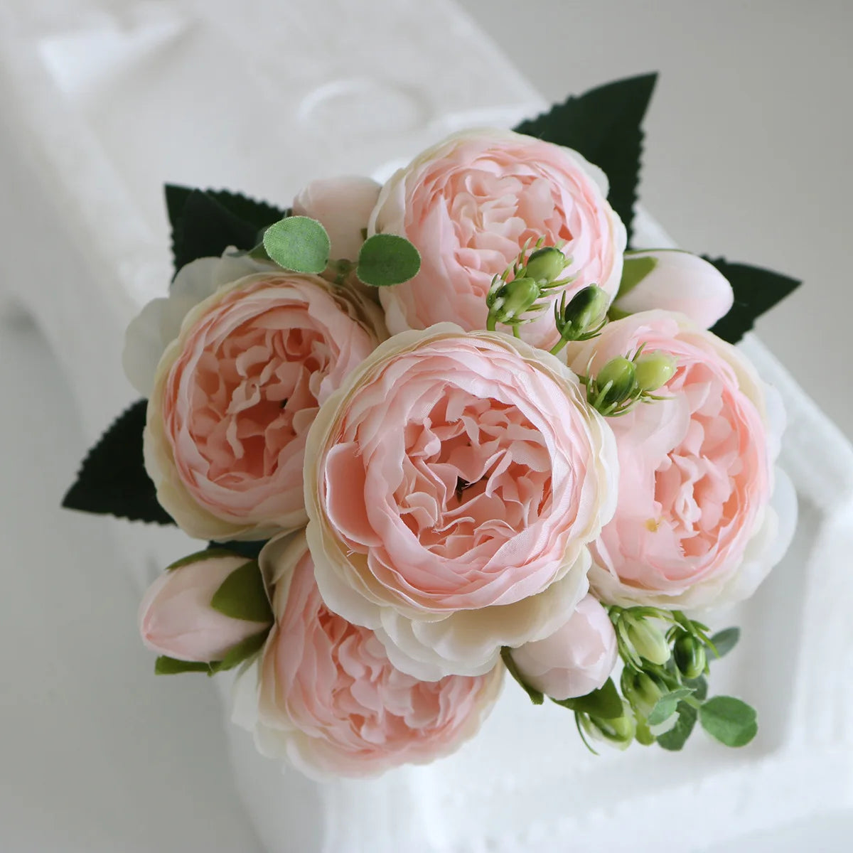 30cm Rose Pink Silk Peony Artificial Flowers Bouquet 5 Big Head an Bud Cheap Fake Flowers for Home Wedding Decoration indoo