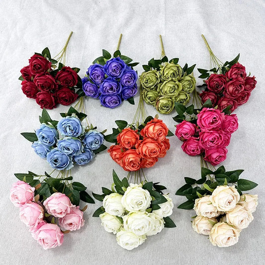 43CM7 Head Pearl Rose Artificial Flower Wedding Road Guide Bouquet Flower Arrangement Valentine's Day Decoration Home Ornament