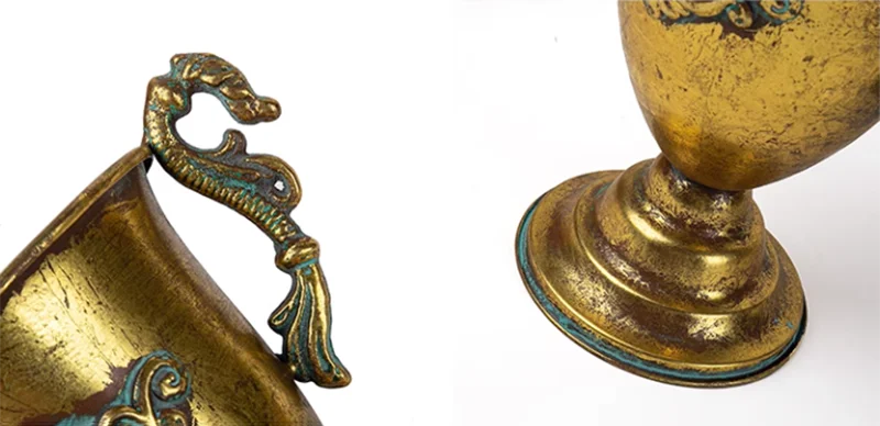 European Golden Retro Iron Vase Flower Arrangement Vessel Decoration Home Room Ornaments Wedding Banquet Table Accessories Items