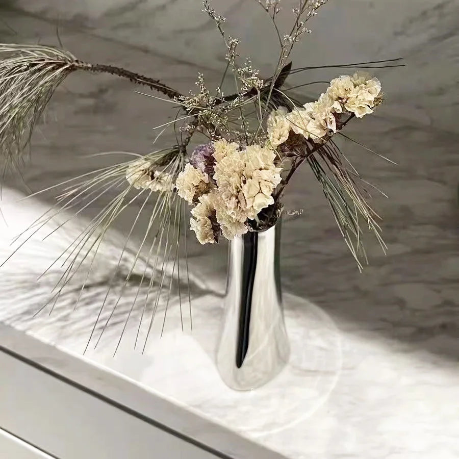 Stainless Steel Silver Metal Small Vase - Simple, Light Luxury Dry Flowers/Simulated Flowers Modern Home Decoration Ornament