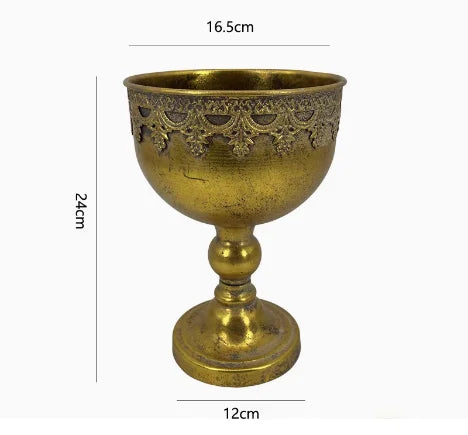 European Golden Retro Iron Vase Flower Arrangement Vessel Decoration Home Room Ornaments Wedding Banquet Table Accessories Items