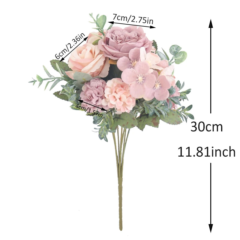 Artificial Flowers Silk Peony Hydrangea For Living Room Home Decoration Wedding Bride Bouquet Rose Fake Plants Table Accessories