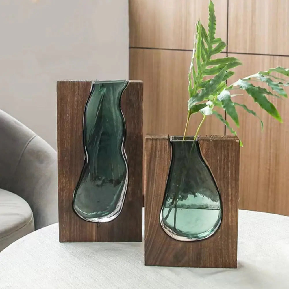 Home Decor Wooden Glass Vase Creative Transparent Hydroponic Flower Holder Exquisite Removable Flower Pot Gift