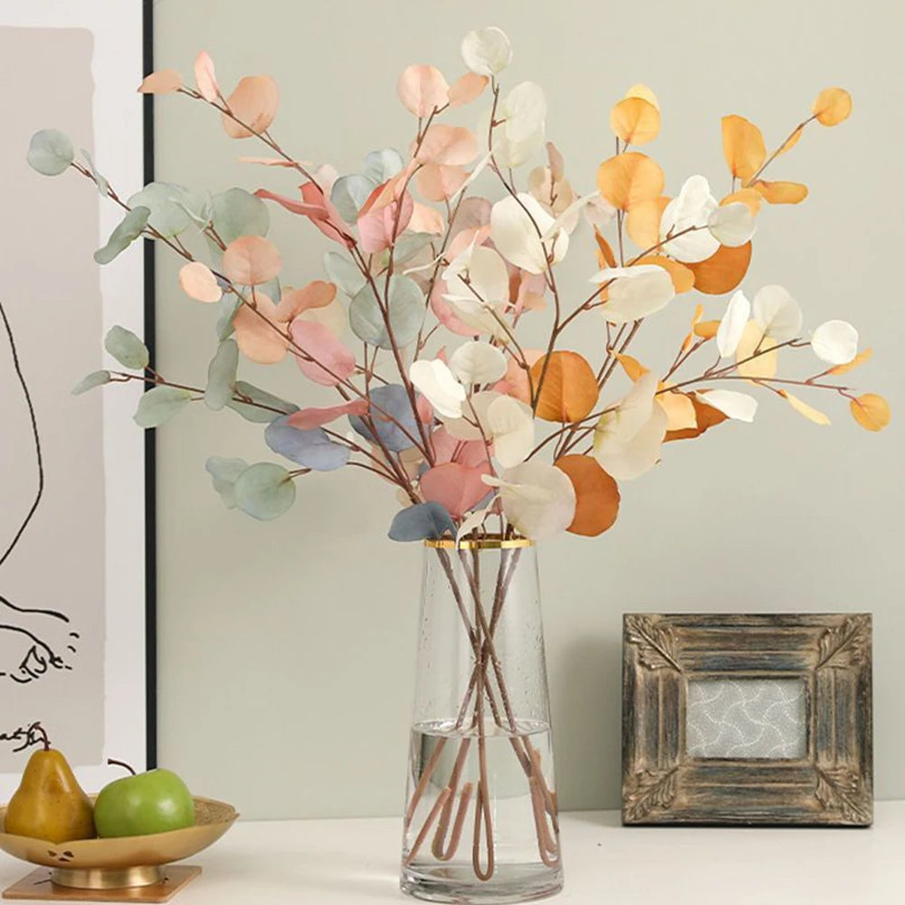 Artificial Plants Long Pole Eucalyptus Leaves Plants Money Leaf Wall Decor Wedding Shooting Prop Home Room Vases Table Diy Decor