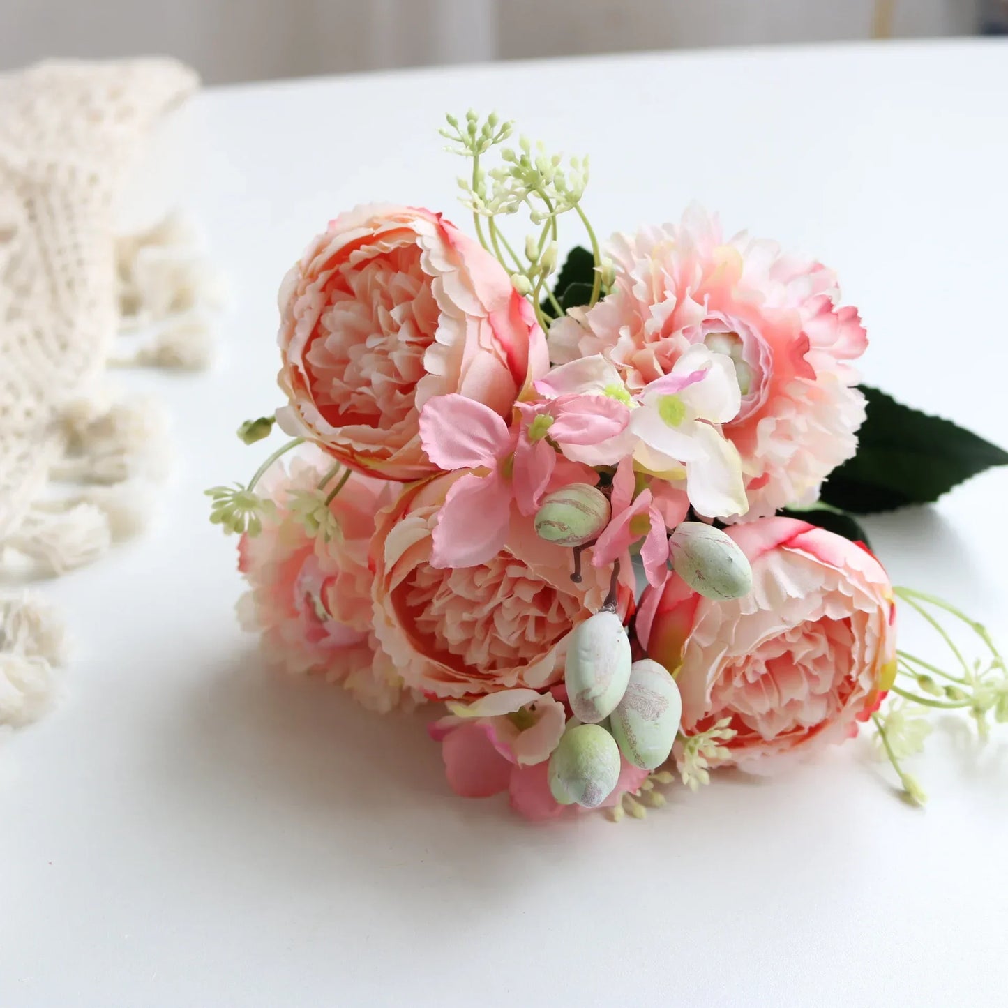 30cm Rose Pink Silk Peony Artificial Flowers Bouquet 5 Big Head an Bud Cheap Fake Flowers for Home Wedding Decoration indoo