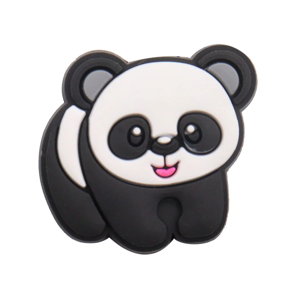 1-18PCS Cartoon Animal Panda Bamboo PVC Shoe Charms Buckle Clog Sandals Decoration Garden Shoes Button Accessories Children Gift
