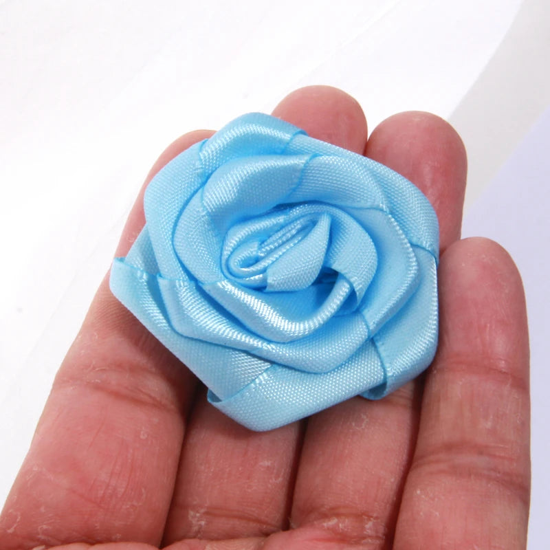 10Pcs 1.5" Handmade Organza Satin Fabric Artificial Rose Flower For Wedding Dress Brooch Decor Headwear Accessories Boutique