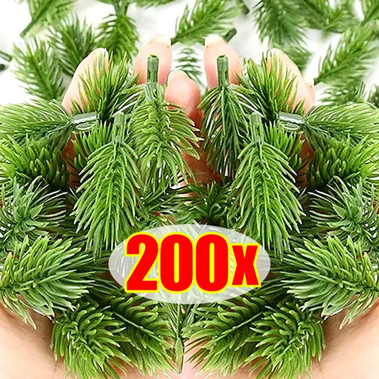 200/10Pcs Artificial Pine Needles Christmas Green Plant Pine Branch Fake Plants DIY Xmas Tree Garland Ornaments Home Decorations