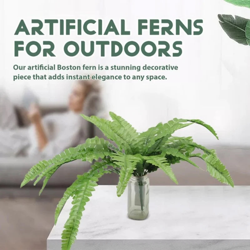 UV Resistant Lifelike Artificial Boston Fern, Artificial Ferns For Outdoors, Faux Ferns Fake Ferns Artificial Plants Durable