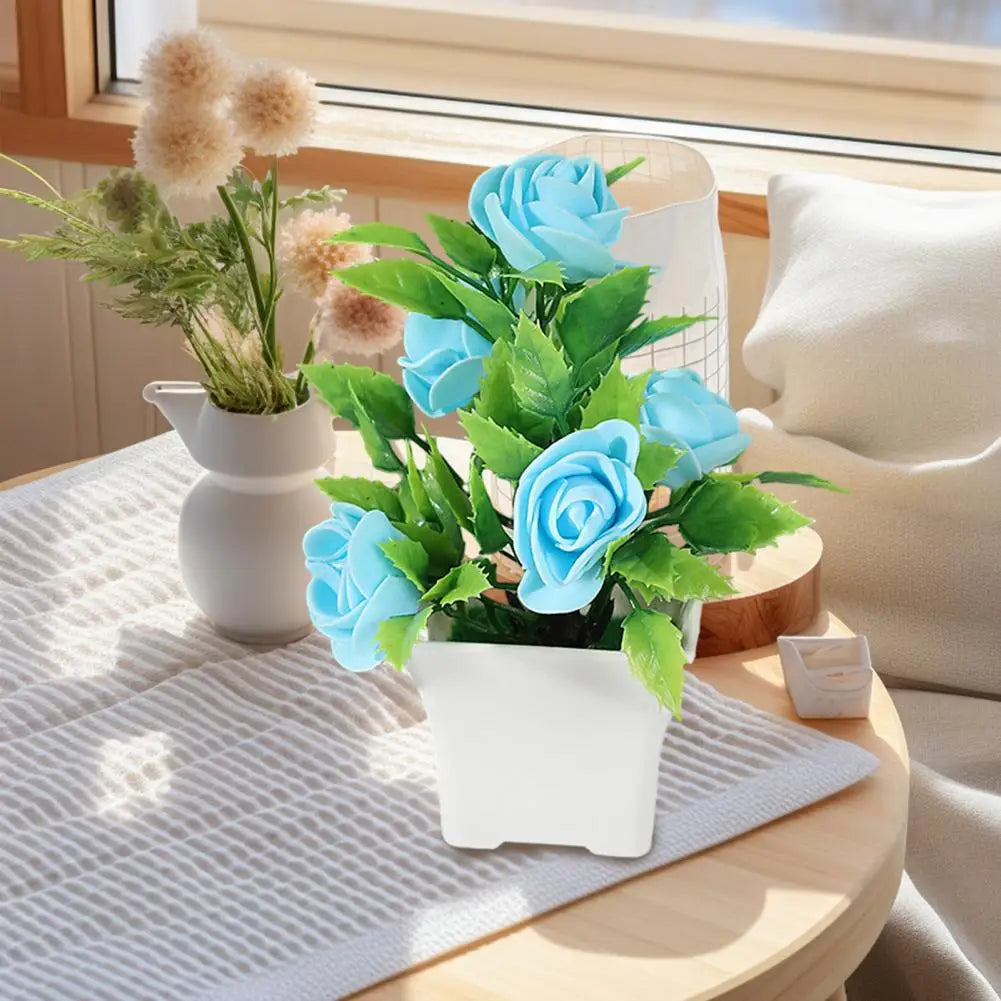 Simulated Potted Plant Vibrant Artificial Rose Bonsai Fake Plant Home Decor Realistic Simulated Flowers for Room Ornament