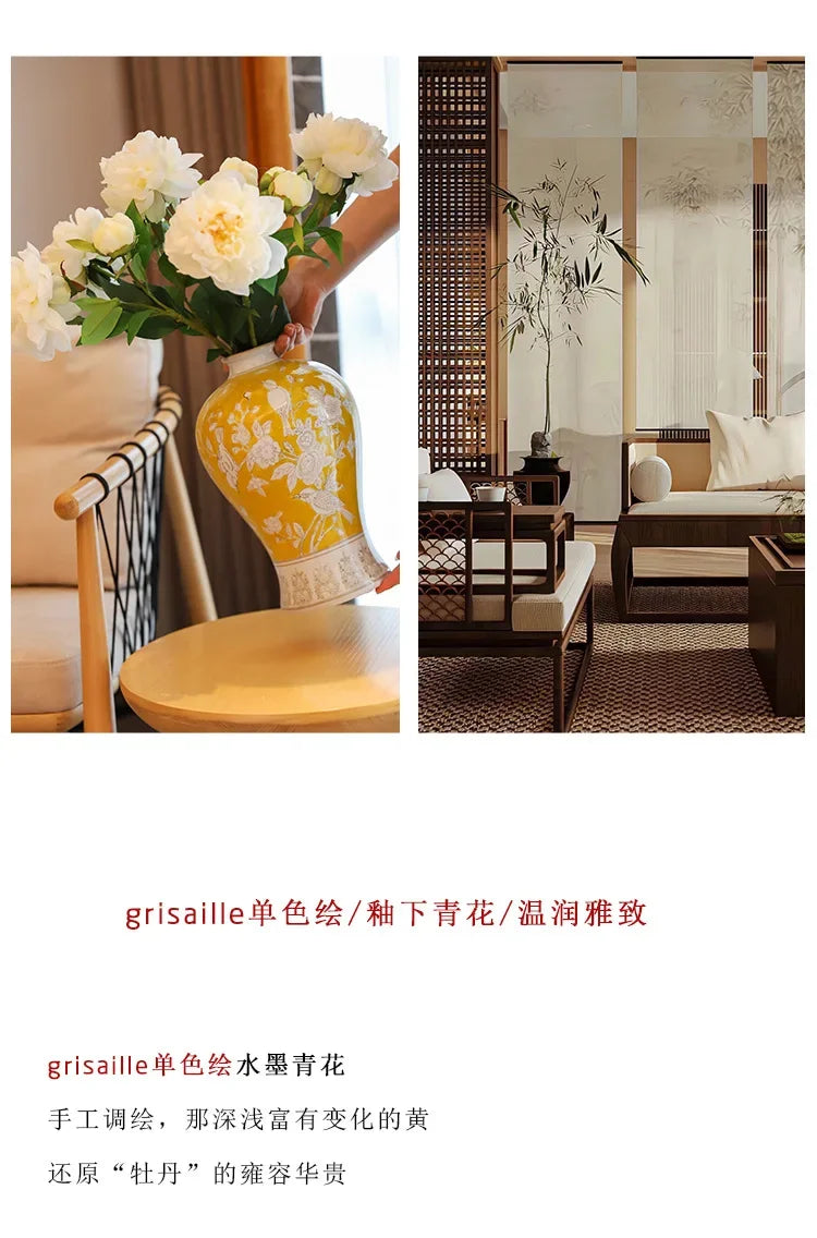 Ceramic vase advanced plum bottle blue and white porcelain living room decoration table light luxury style high-end furnishings