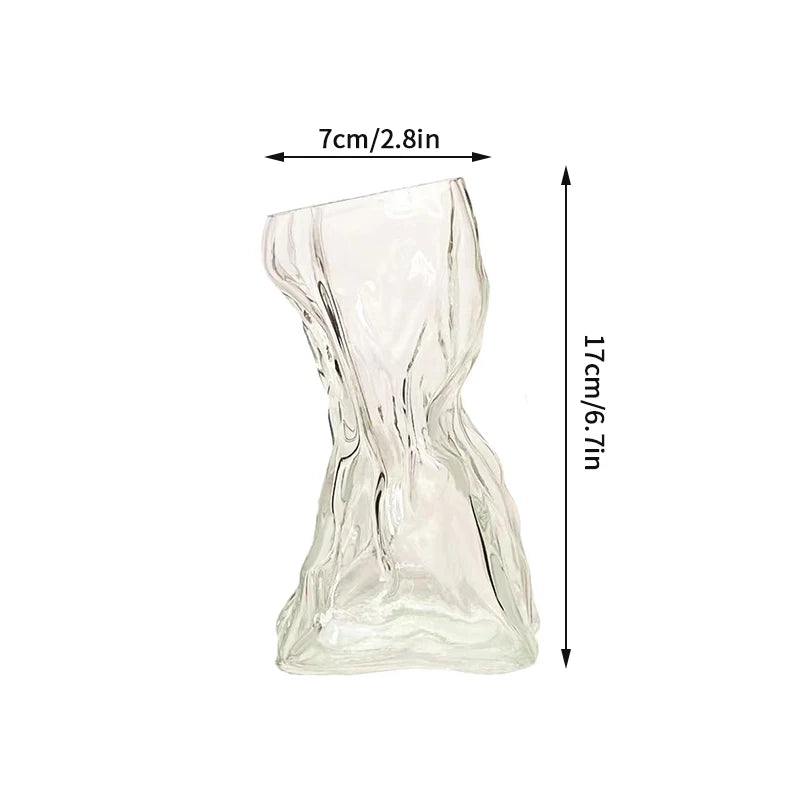 Irregular Glass Flower Vase Crystal Clear Vase Ins Style Decorative Vases for Home Office Wedding Dinner Table Party Decor
