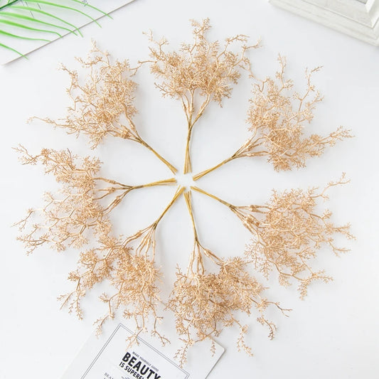 6Pcs Artificial Plant Golden Silvery Fake Branch For Christmas Tree Wreath Accessory Home Balcony Landscape Layout Wedding Decor