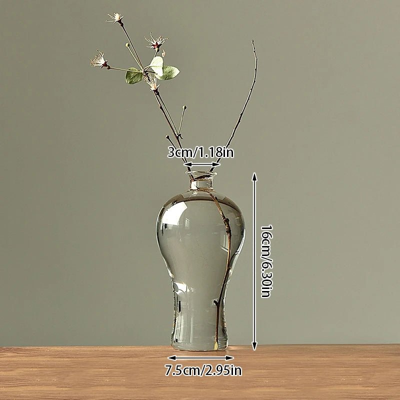 Japan Style Transparent Glass Vase Zen Flower Arrangement Dry Flower Small Mouth Flower Vase for Wedding Home Room Decoration