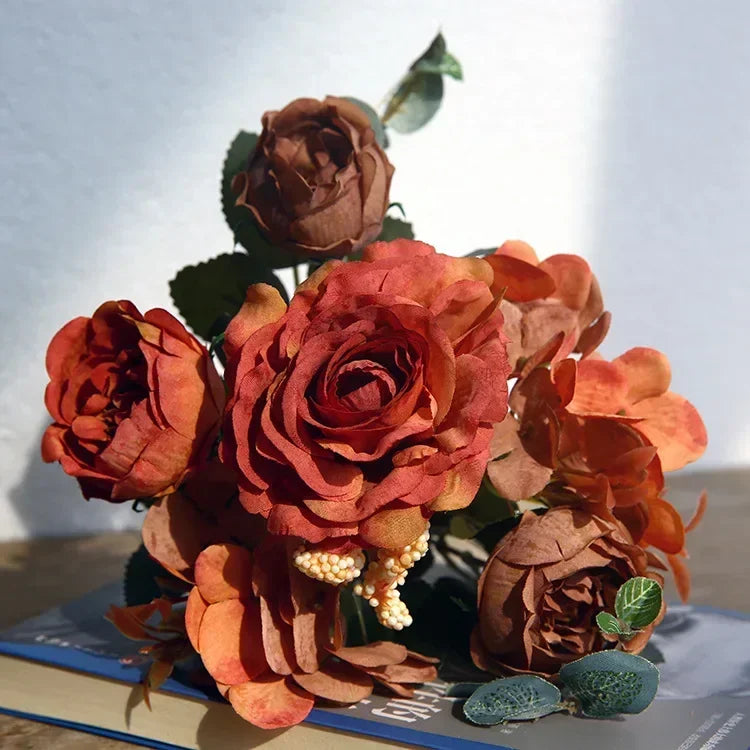 30cm Rose Pink Silk Peony Artificial Flowers Bouquet 5 Big Head an Bud Cheap Fake Flowers for Home Wedding Decoration indoo