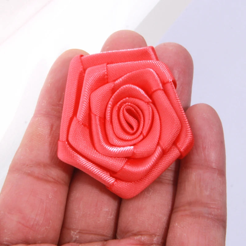 10Pcs 1.5" Handmade Organza Satin Fabric Artificial Rose Flower For Wedding Dress Brooch Decor Headwear Accessories Boutique