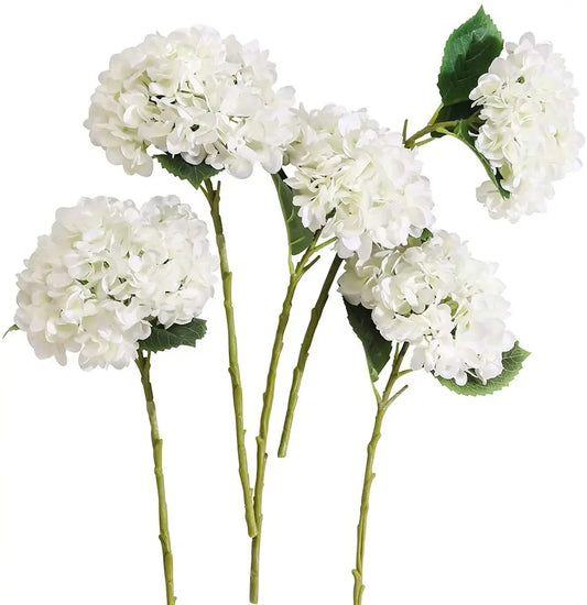 Artificial Hydrangea Stems for Wedding Centerpieces, Silk Flowers Bouquet, Home Decor, White, 15.4 ", 5Pcs