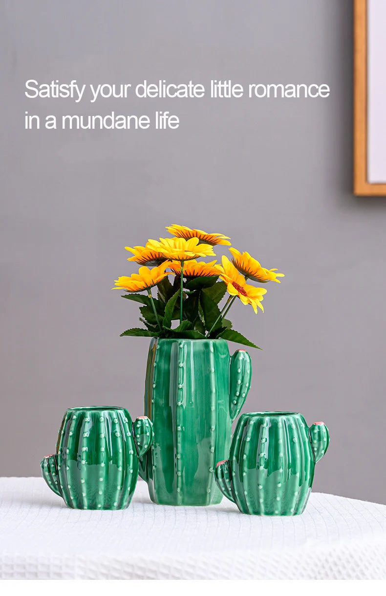 European style creative ceramic cactus vase decoration, dried flowers, hydroponic flowers, living room, pen holder, TV cabinet,
