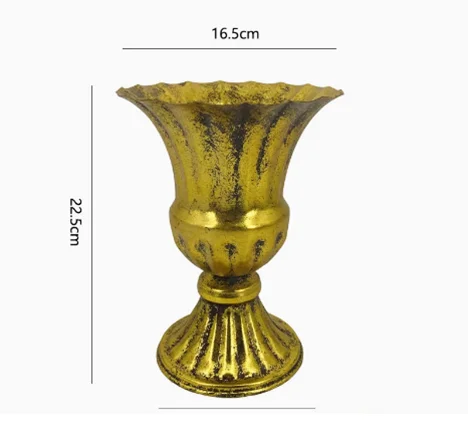 European Golden Retro Iron Vase Flower Arrangement Vessel Decoration Home Room Ornaments Wedding Banquet Table Accessories Items