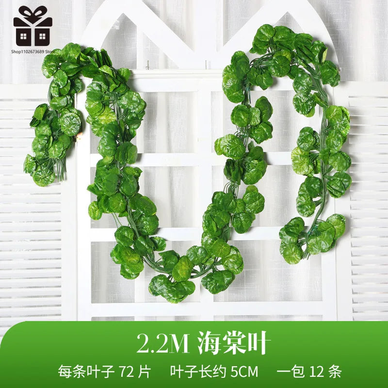 2.1M Artificial Plant Green Ivy Leaf Garland Silk Wall Hanging Vine Home Garden Decoration Wedding Party DIY Fake Wreath Leaves