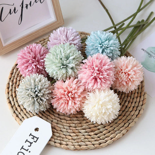 3PCS Hydrangea Artificial Flowers Fake Dandelions Bouquet Wedding Decoration Home Room Decor DIY Pompon Bridal Accessories