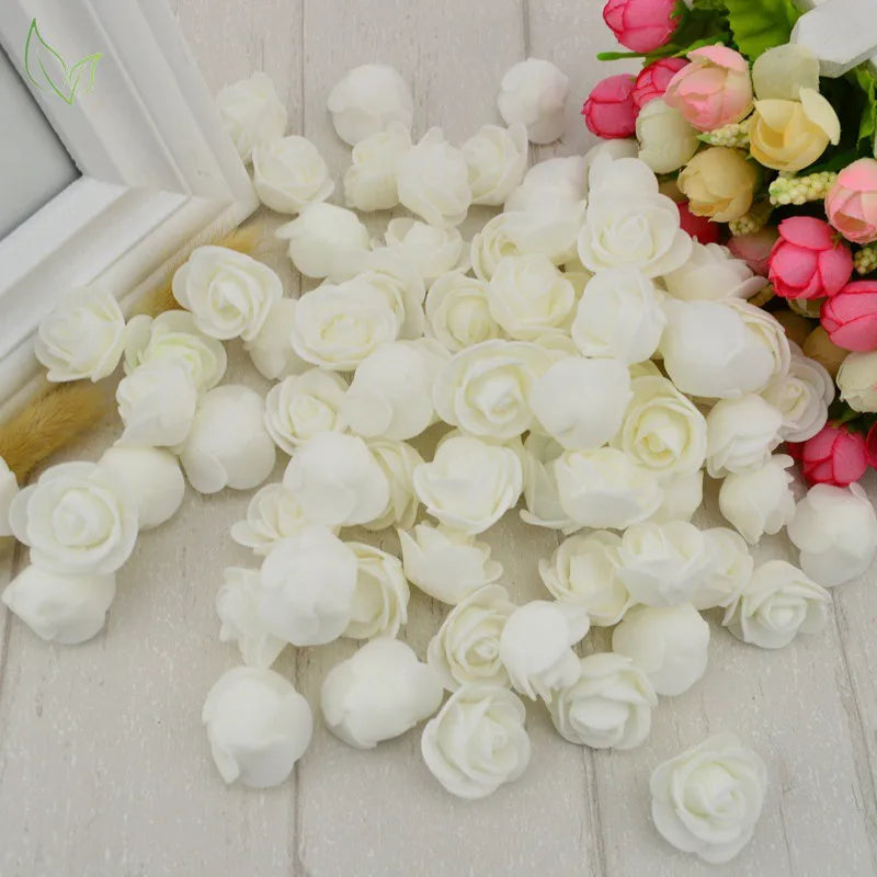 100pcs PE Foam Fake Teedy Bear Roee Head Artificial Flowers Cheap Wedding Home Decoration for Scrapbooking Gift Box Diy Wreath