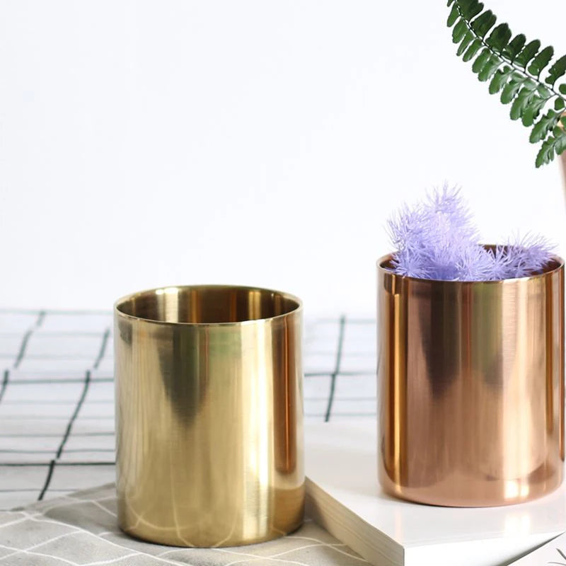 Brass Gold Vase  Stainless Steel Vases For Flowers Storage Container Organizer Pen Holder Cup Desk Flower Pots Home Decoration