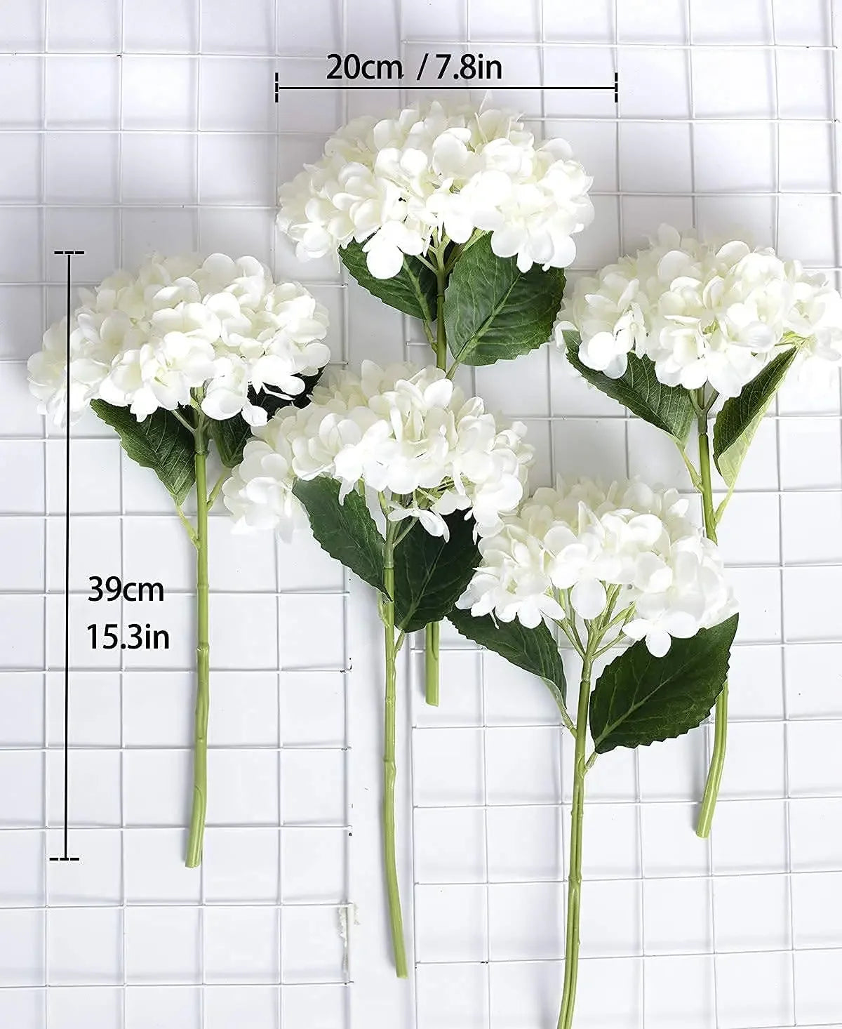 Artificial Hydrangea Stems for Wedding Centerpieces, Silk Flowers Bouquet, Home Decor, White, 15.4 ", 5Pcs