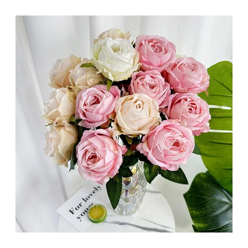 43CM7 Head Pearl Rose Artificial Flower Wedding Road Guide Bouquet Flower Arrangement Valentine's Day Decoration Home Ornament