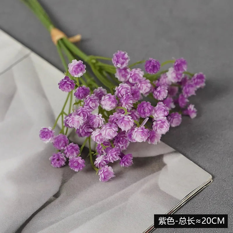 New 20cm Small Single Gypsophila Artificial Flower Wholesale Purple Milky White Blue Pink Bouquet Plastic False Flower Bouquet