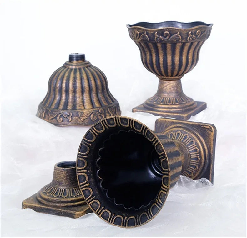 Plastic Distressed Vase Retro Flower Arrangement Roman Column carved copperStyle Wedding Props basin Home Desk White pot Display